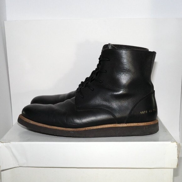 Common Projects Combat Boot Black Leather Side Zip 1979 Size 44 US 11 Mens Italy - Picture 6 of 13